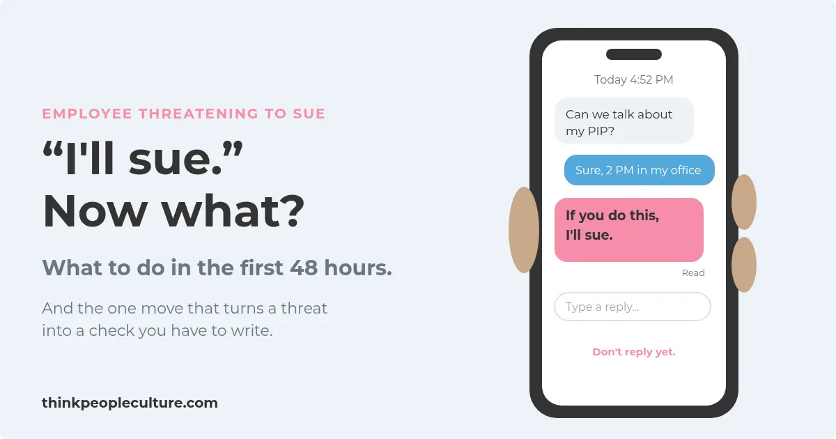 Phone showing an employee text that says If you do this, I'll sue