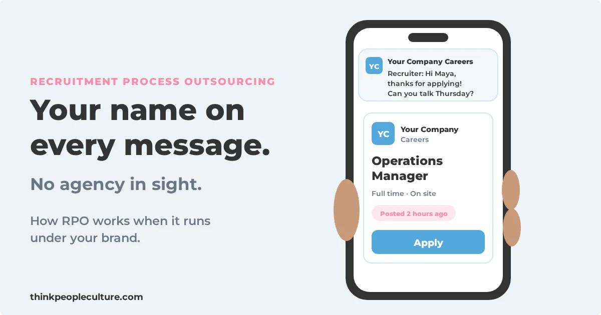 Phone showing a company job post and a recruiter message sent under the company's name