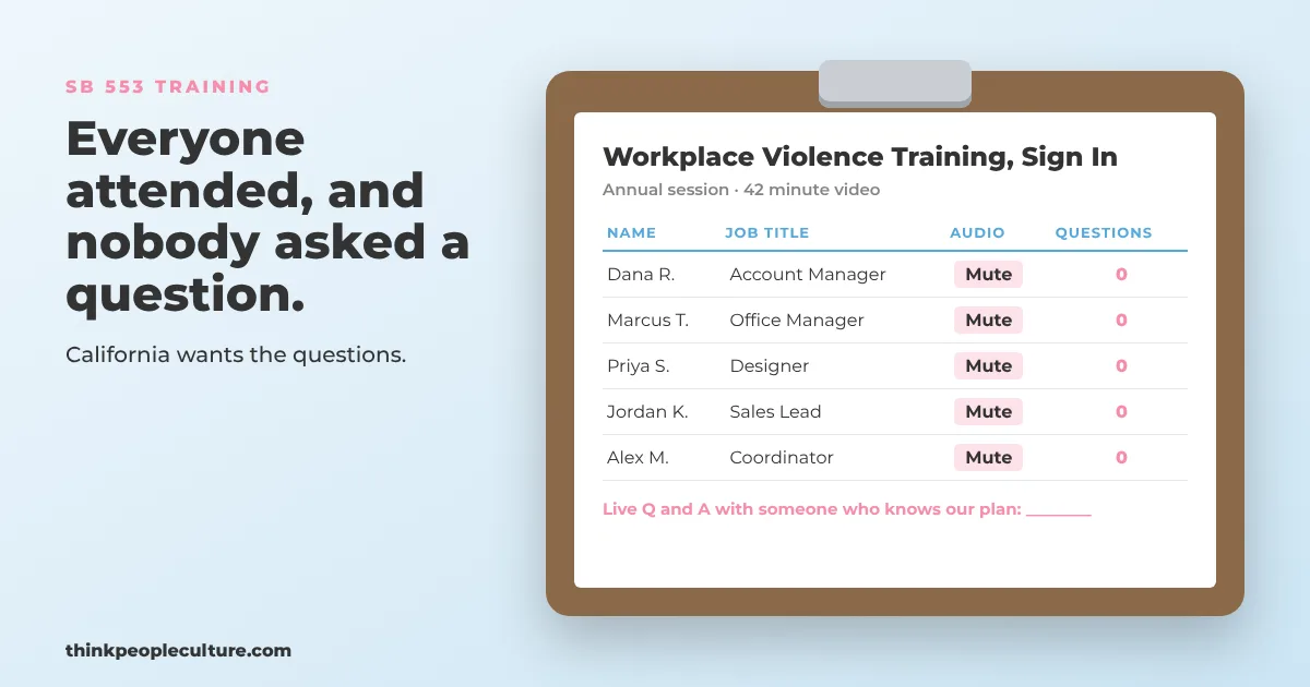 Cover image for the article "SB 553 Training Requirements: What California Employers Owe Every Year"